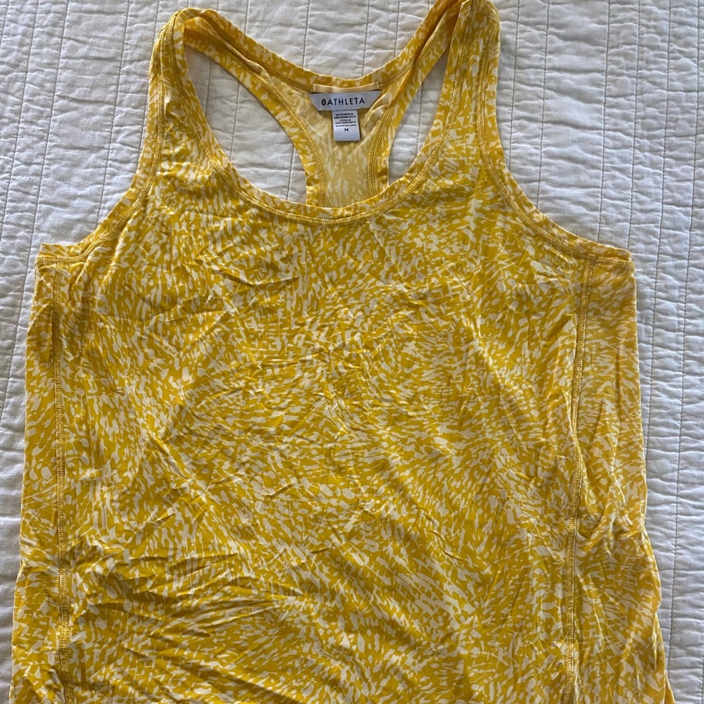 Athleta Racerback Tank Top Scoop Neck Medium Yellow Abstract Spandex Soft